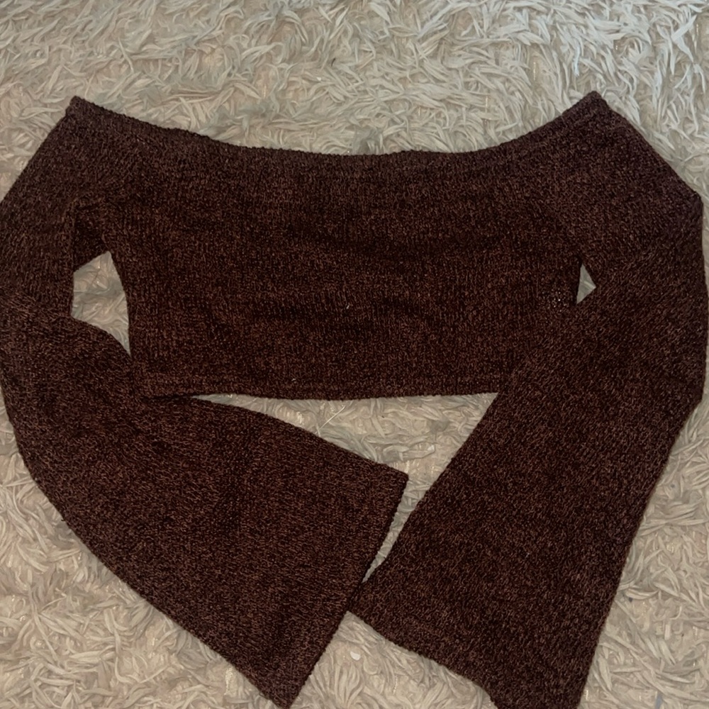 Off shoulder womens Burgundy Crop top (Size XS) With bell sleeves